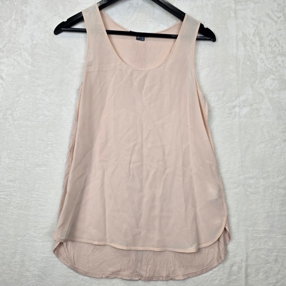Vince Tops - Vince Womens Mixed Media Silk Front Tank Top Blush Pink Scoop Neck XS